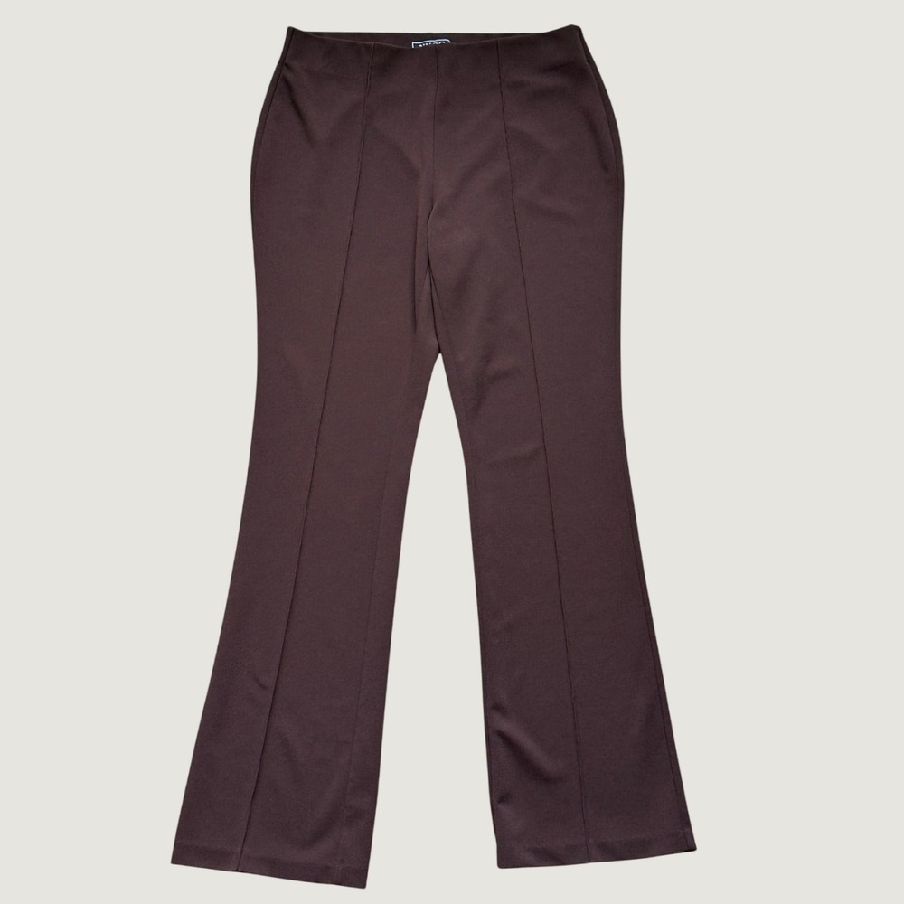 New York Clothing Co Flare Leg Dress Pants Pintuck Trousers Chocolate Brown 12